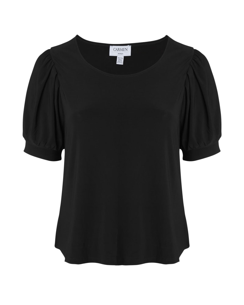 Front of a size 1X Brenna Puff Sleeve Top in Black by CMV. | dia_product_style_image_id:311158